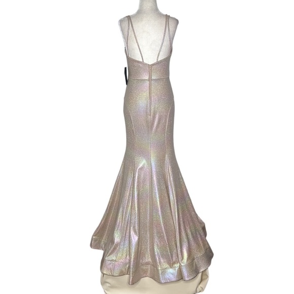 City Vibe | Spaghetti Strap V-Neck Iridescent Foiled Long Dress - Picture 8 of 17